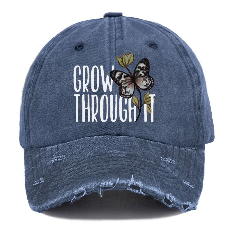 Vintage Grow Through It Butterfly Ripped Washed Cap