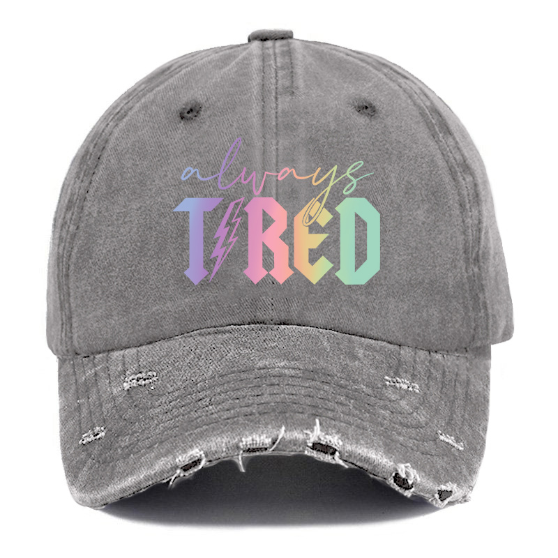 Vintage Plus Size Always Tired Glitter Ripped Washed Cap
