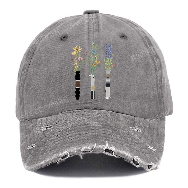 Vintage Floral Lightsaber Ripped Washed Cap
