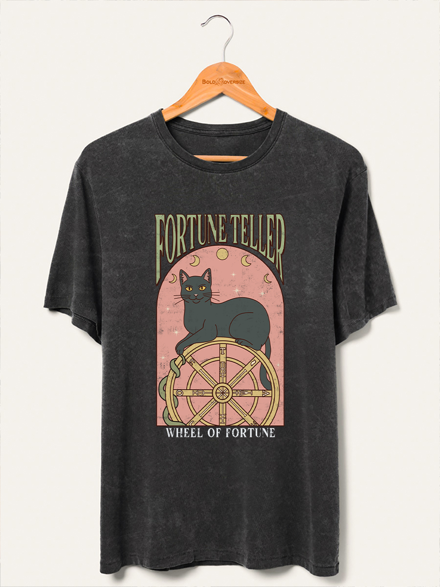 Vintage Wheel Of Fortune Teller Cat Washed T-Shirt