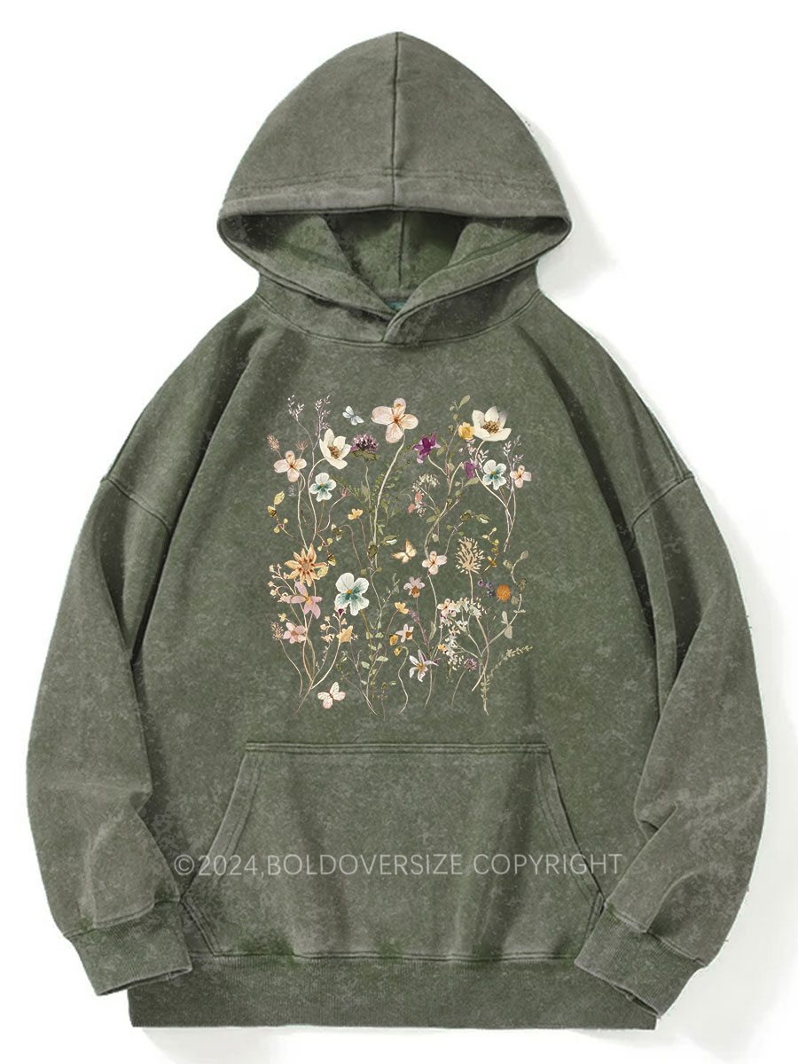 Vintage Boho Wildflowers Cottagecore Washed Hoodie