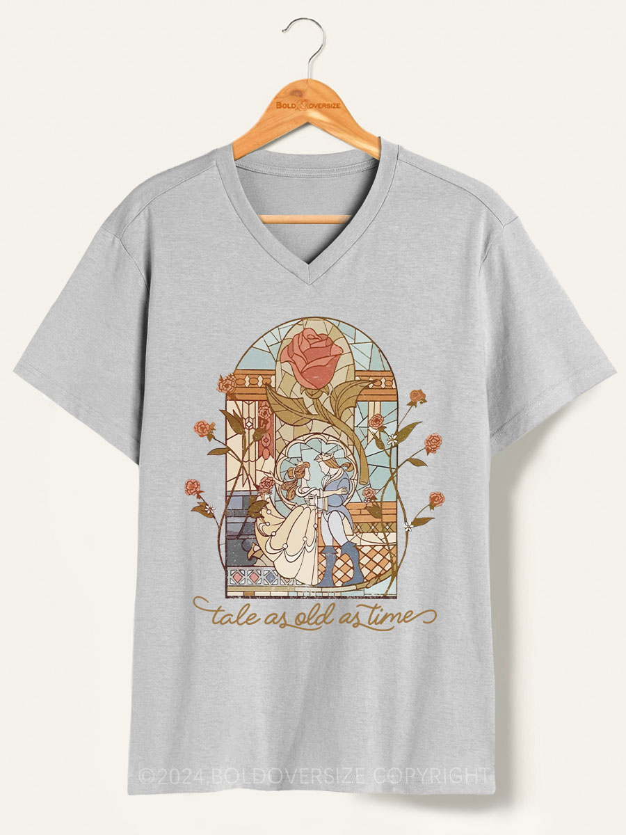 Vintage A Tale As Old As Time Washed Book V-Neck Tee