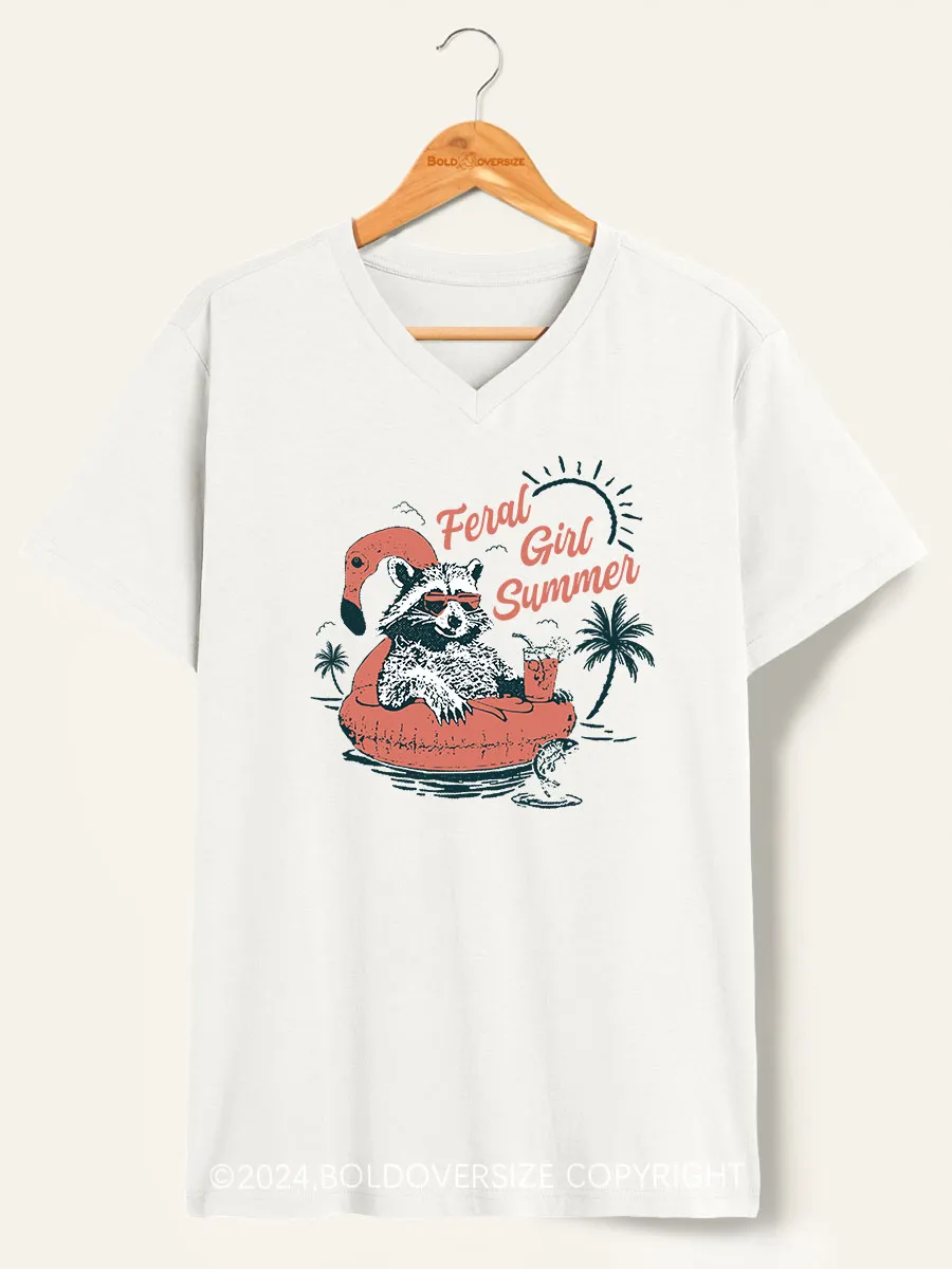 Vintage Feral Girl Summer V-Neck Tee