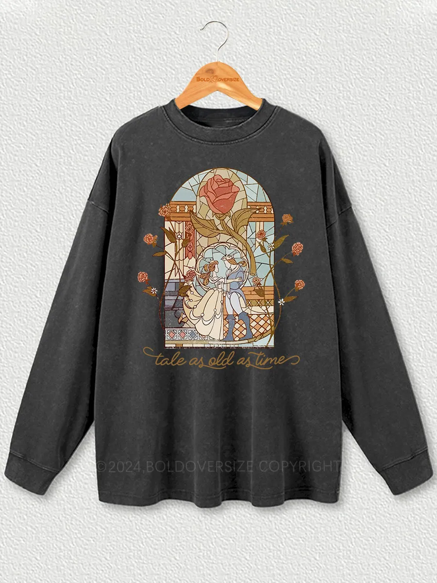 Vintage A Tale As Old As Time Book Washed Long Sleeve Shirt