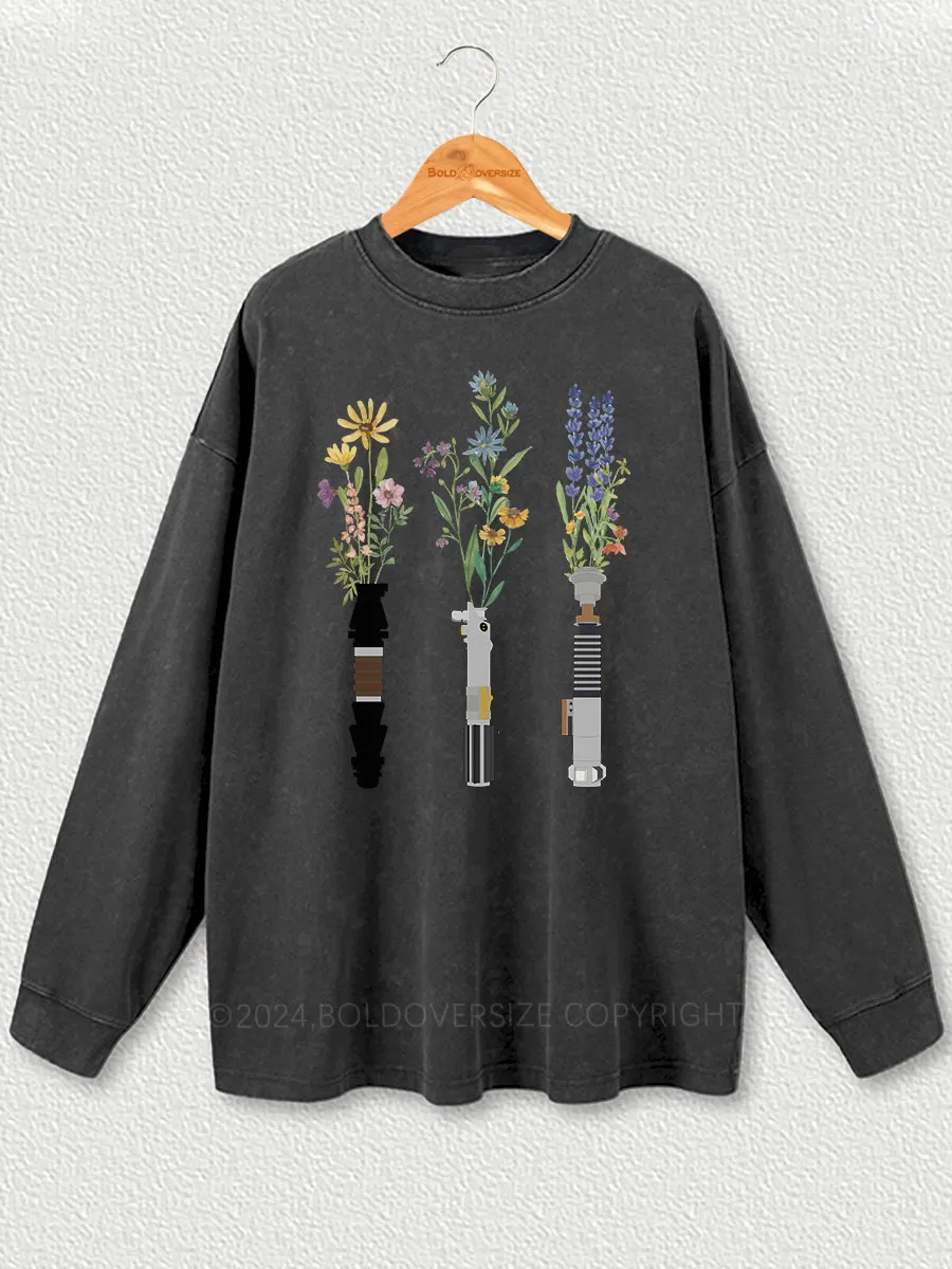 Vintage Floral Lightsaber Washed Long Sleeve Shirt