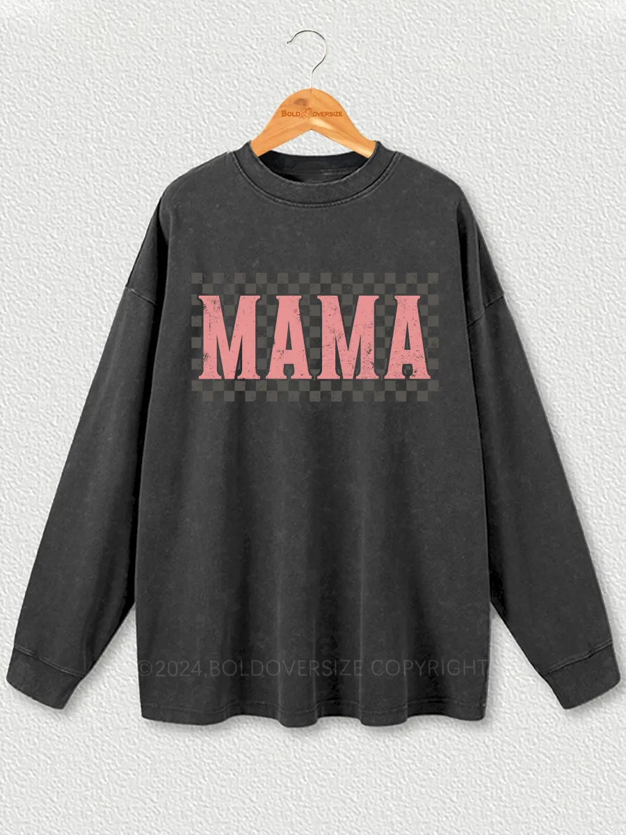 Vintage Retro Boho Mama Washed Long Sleeve Shirt