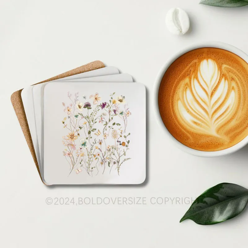 Vintage Boho Wildflowers Cottagecore Corkwood Coaster