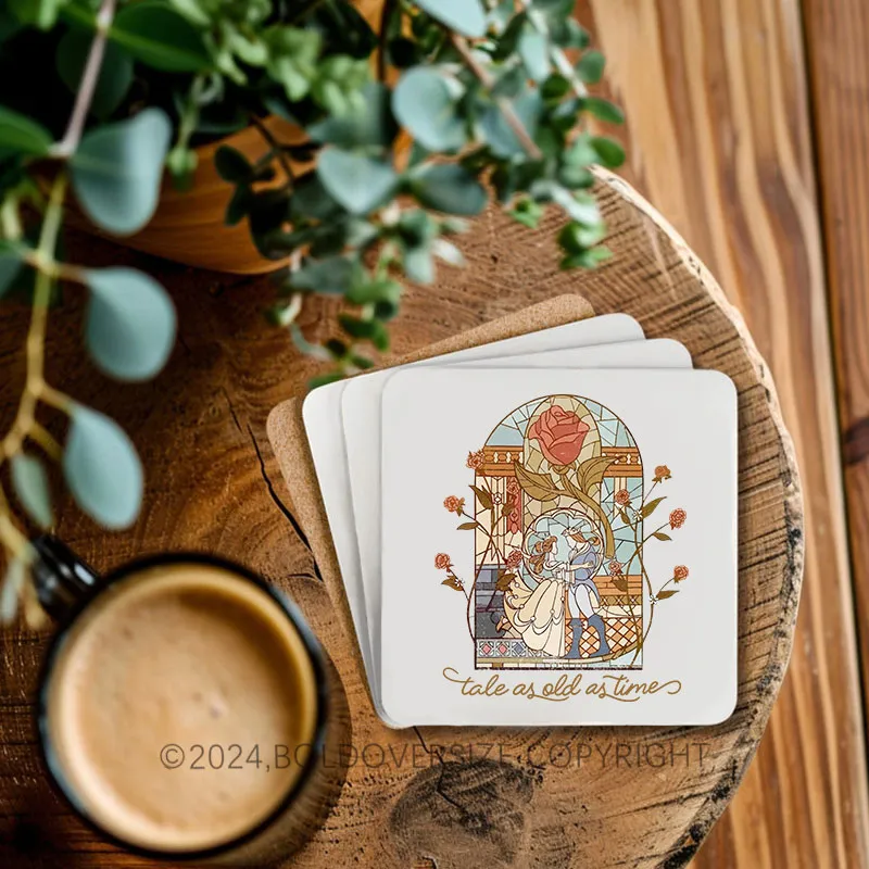 Vintage A Tale As Old As Time Corkwood Coaster