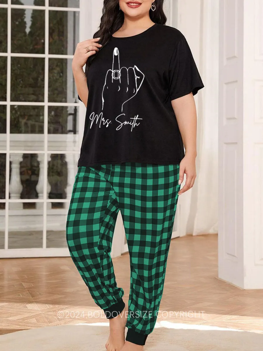 Vintage Custom Bride Mrs. Last Name Plaid Christmas Pajama Set