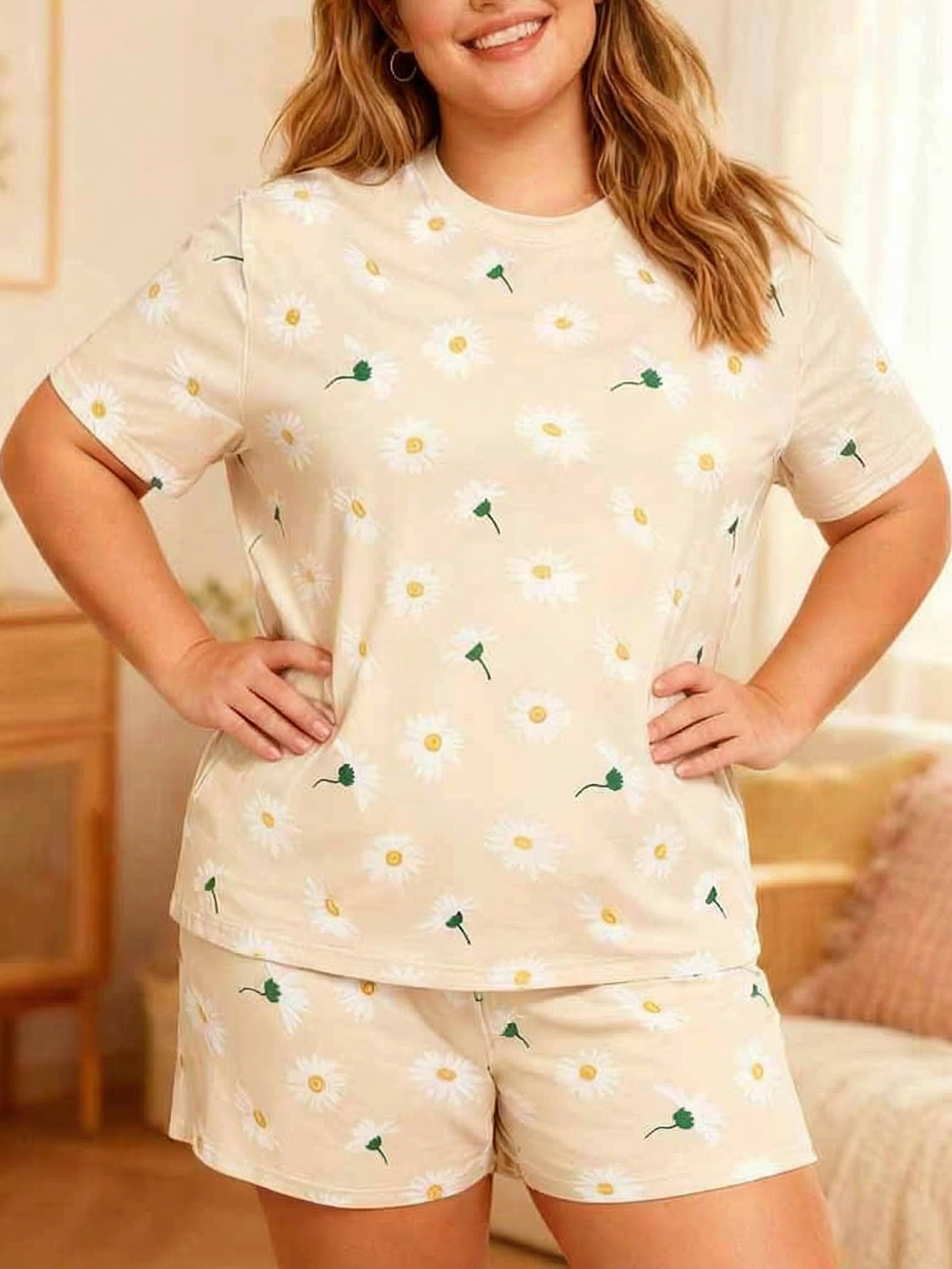 Vintage Beige Base Daisy Short Pajamas