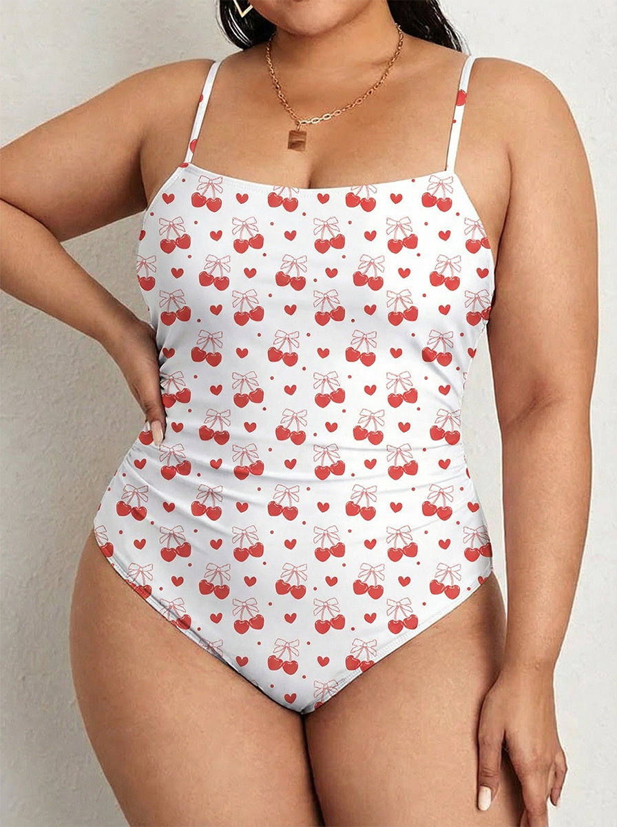 Vintage Cherry One Piece Slim-Strap Swimsuit
