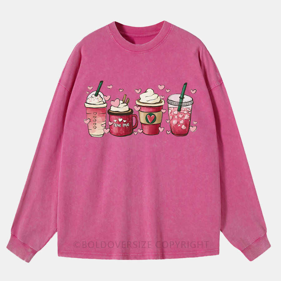 Vintage Valentine Coffee Washed Long Sleeve Shirt