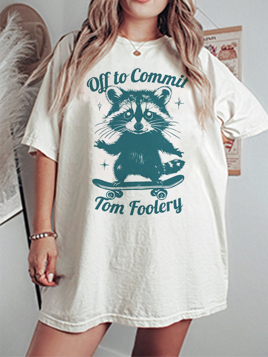Vintage Off To Commit Tom Foolery Oversize Graphic Tee