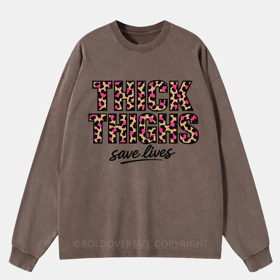 Vintage Thick Thighs Washed Long Sleeve Shirt