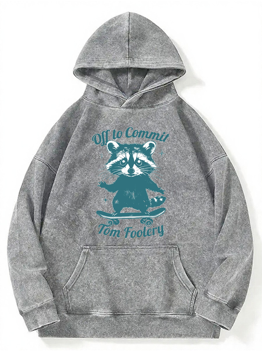 Vintage Off To Commit Tom Foolery Raccoon Washed Hoodie