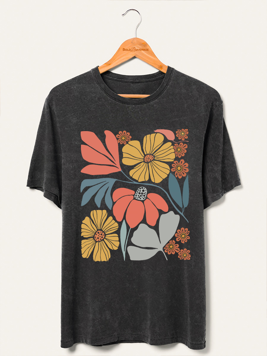 Vintage Black Botanical Neutral Washed T-Shirt