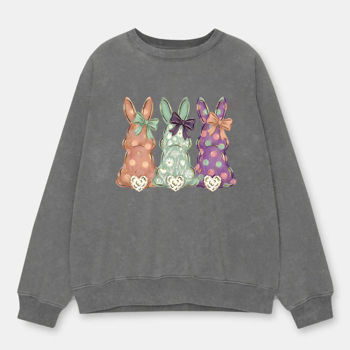 Vintage Easter Bunnies Hand-Painted Washed Sweatshirt