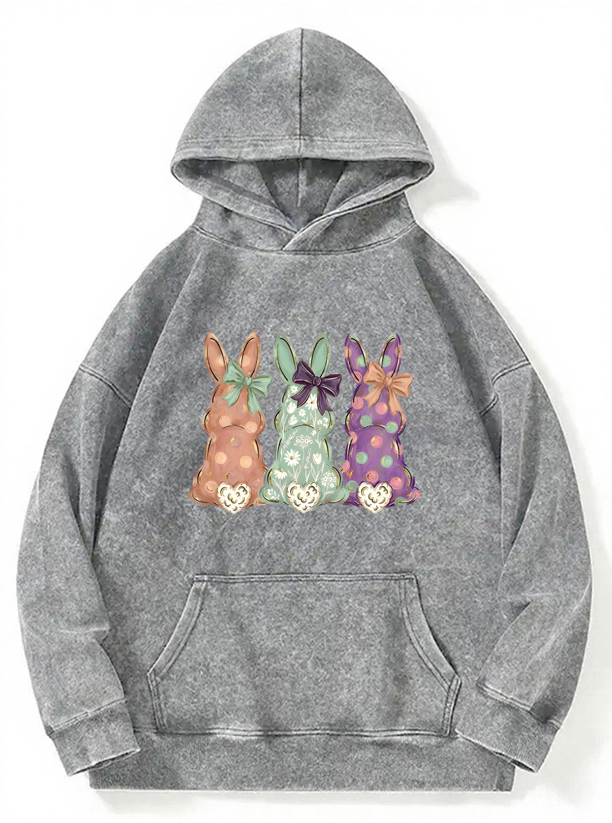 Vintage Easter Bunnies Hand-Painted Washed Hoodie