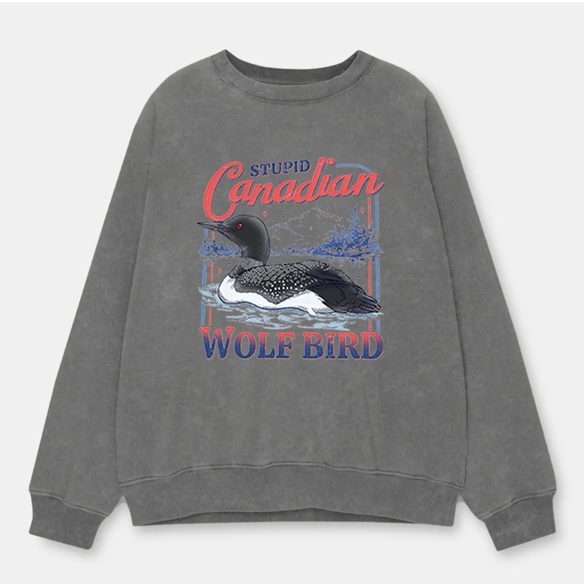 Vintage Stupid Canadian Wolf Bird Washed Sweatshirt