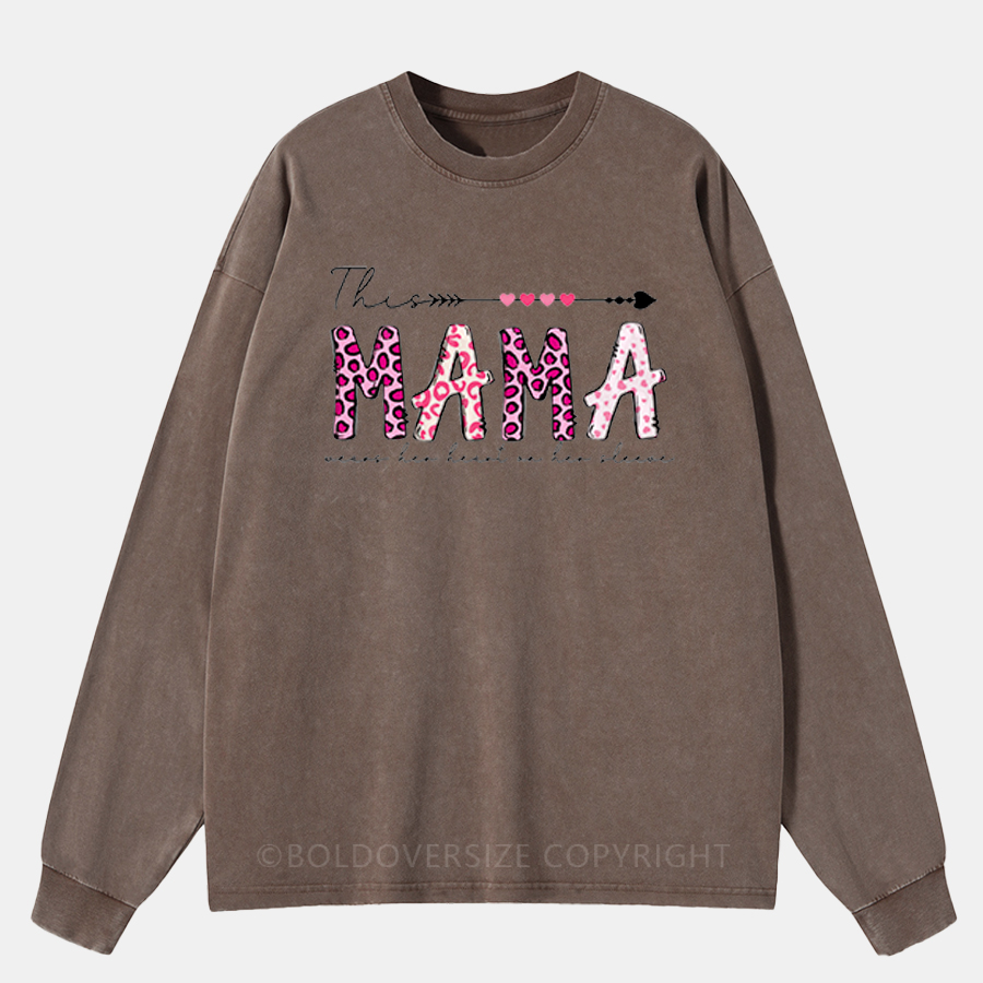 Vintage This Mama Wears Her Heart On Her Sleeve Washed Long Sleeve Shirt