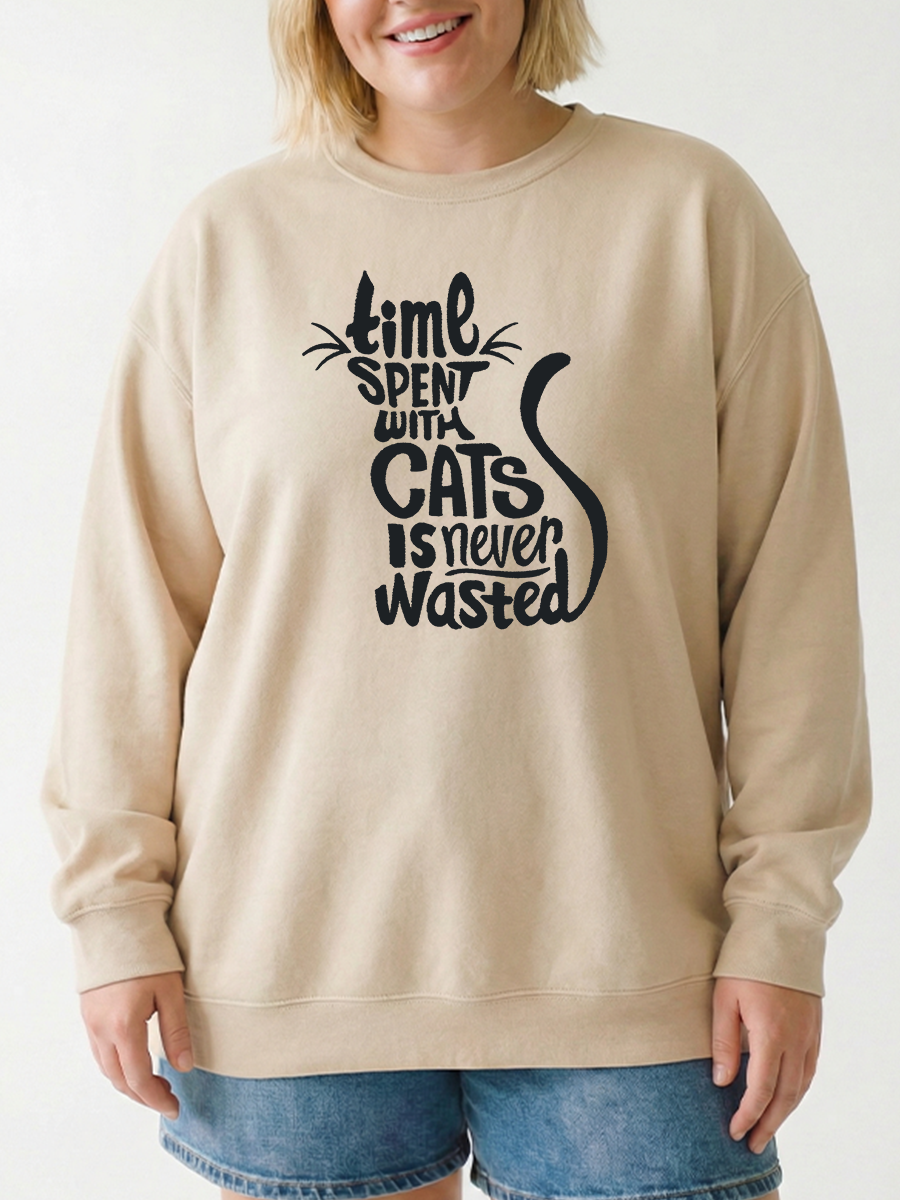Vintage Time Spent With Cats Is Never Wasted Graphic Sweatshirt