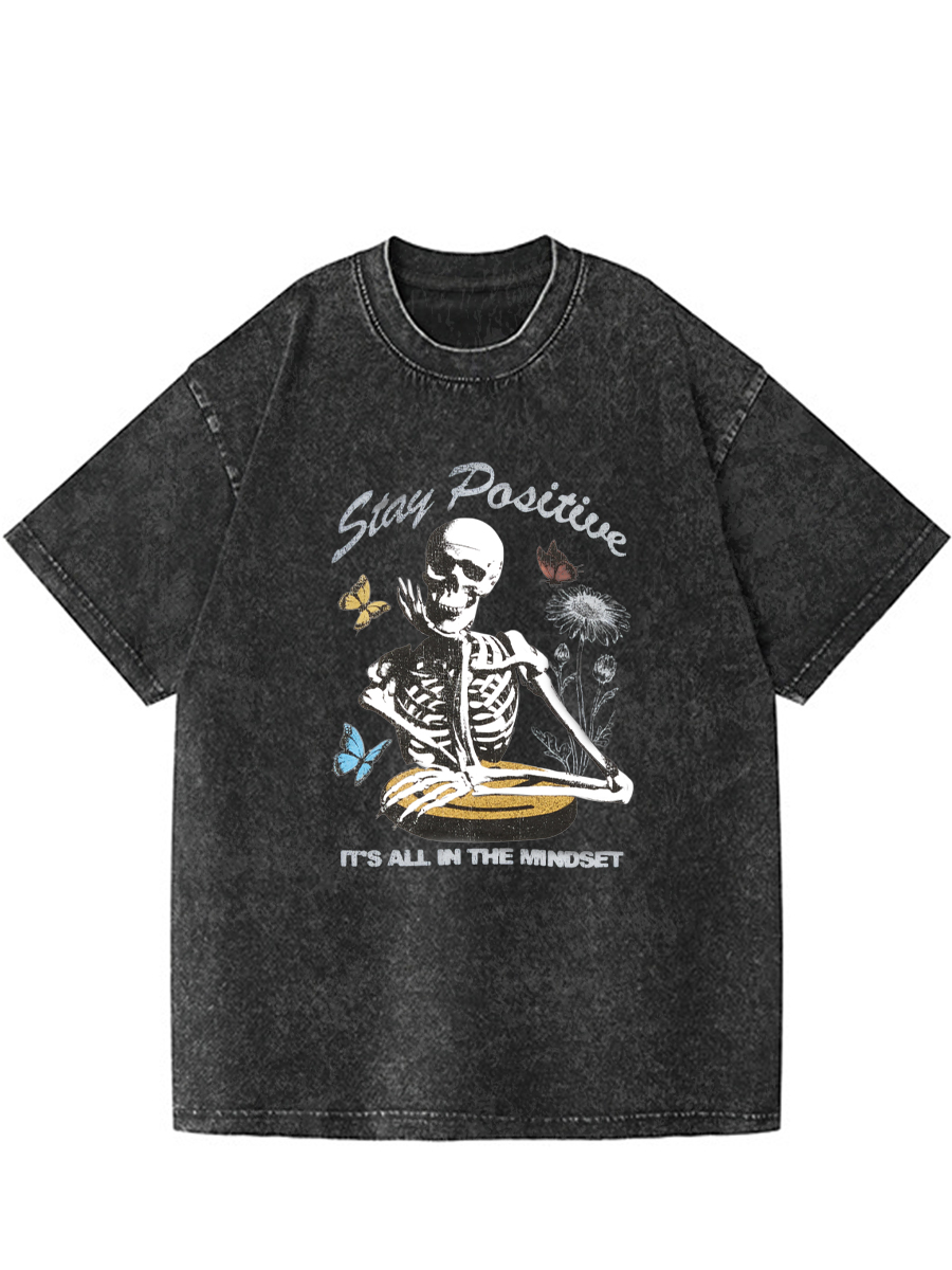 Vintage Stay Positive Skeleton Washed T-Shirt