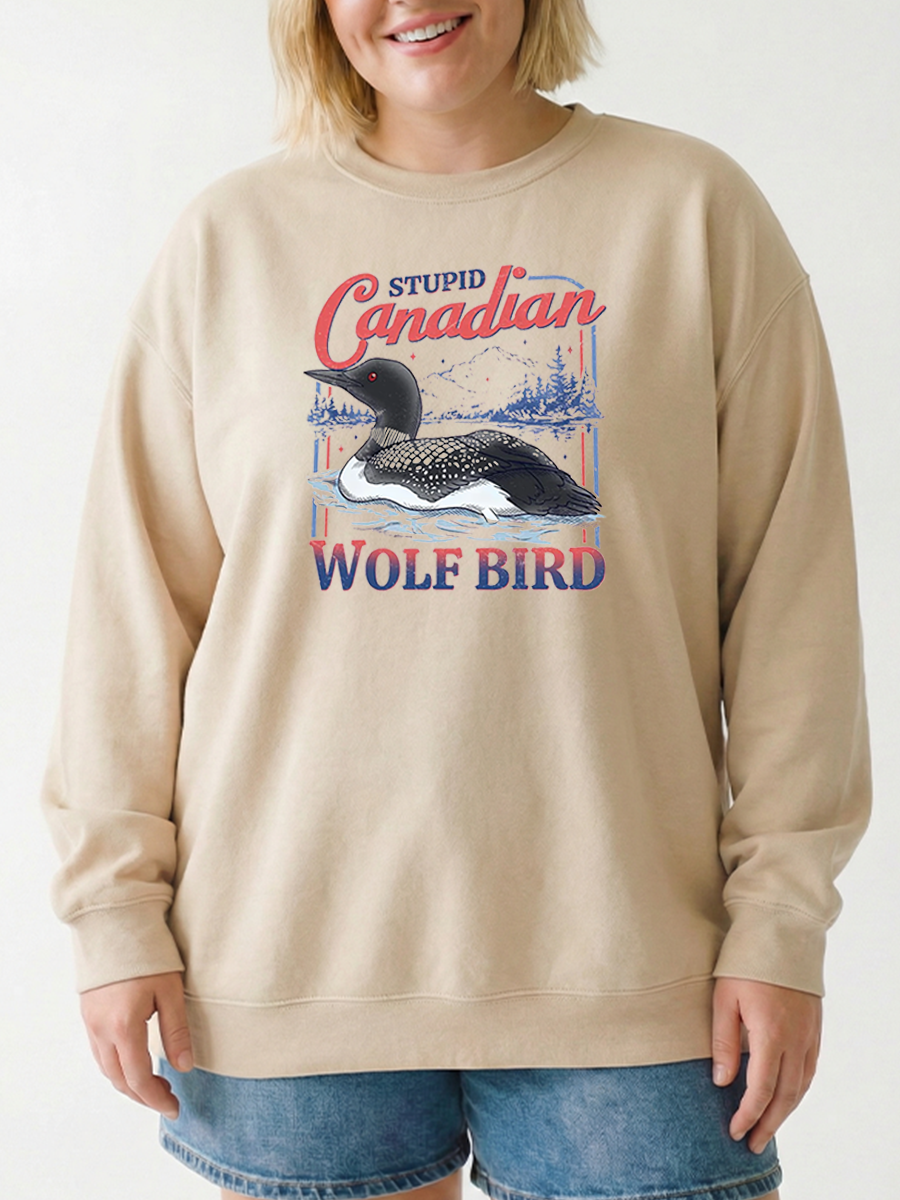 Vintage Stupid Canadian Wolf Bird Graphic Sweatshirt