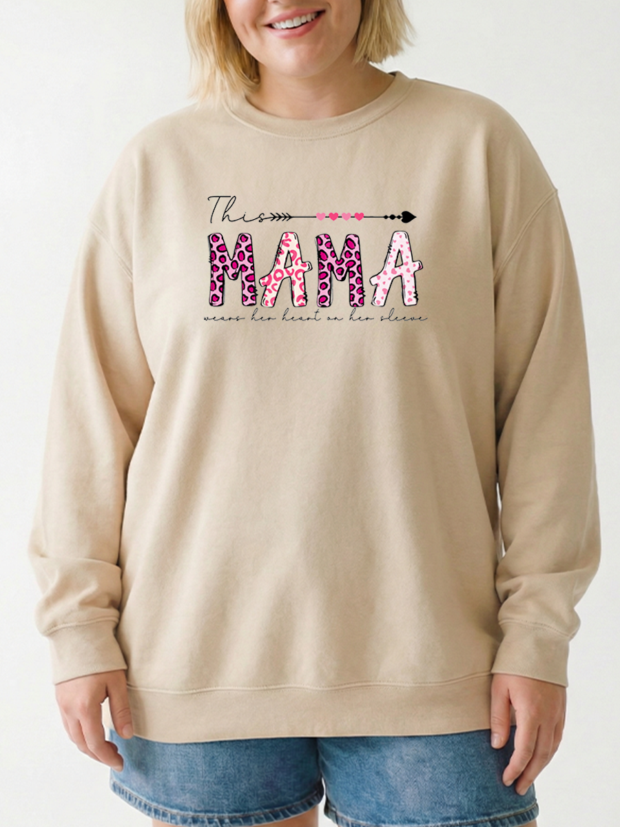 Vintage This Mama Wears Her Heart On Her Sleeve Graphic Sweatshirt