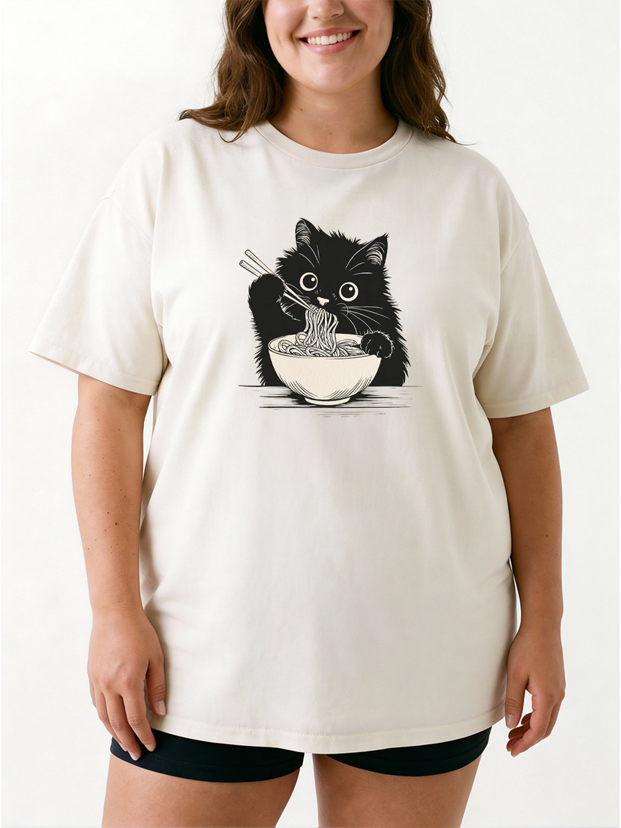 Vintage Noodle Cat Oversize Graphic Tee