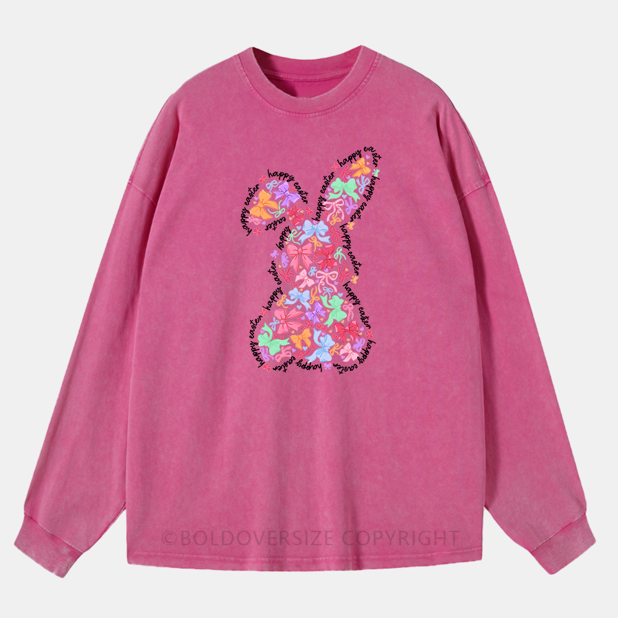 Vintage Coquette Bunny Easter Washed Long Sleeve Shirt