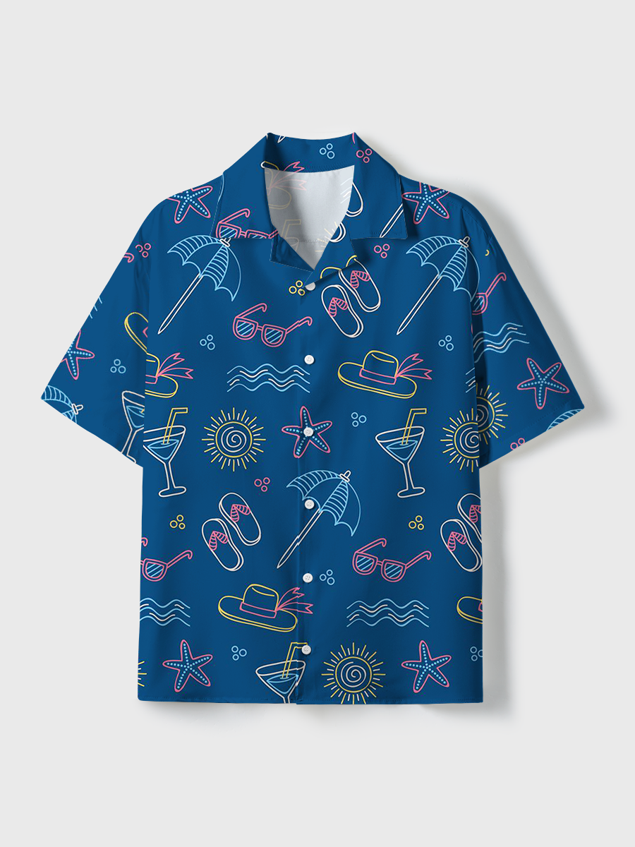 Summer Beach Unisex Hawaiian Beach Set Camp Collar Shirt And Shorts For Casual Summer Vacation