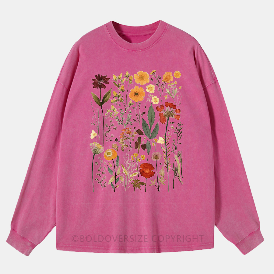 Vintage Flower Washed Long Sleeve Shirt