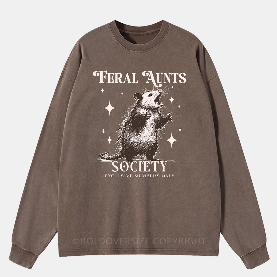 Vintage Feral Aunt Social Club Funny Opossum Washed Long Sleeve Shirt