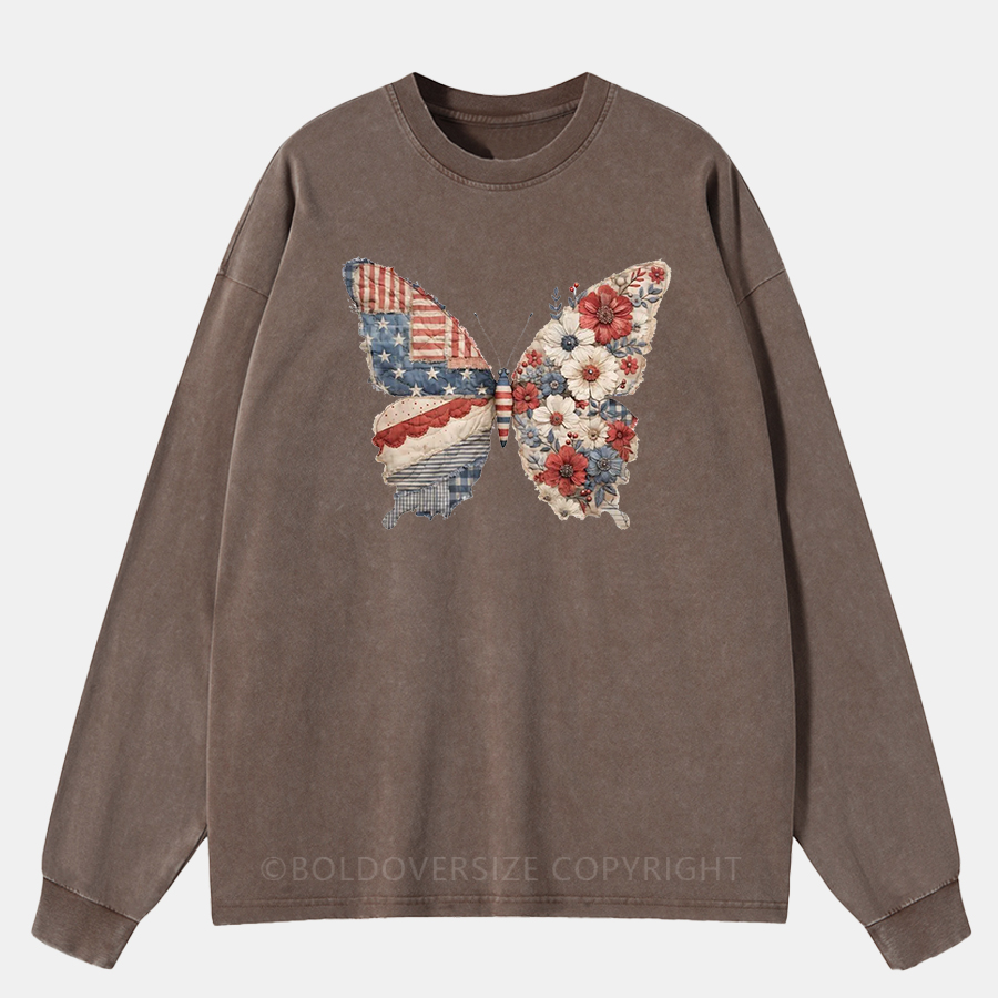 Vintage 4Th Of July Butterfly Washed Long Sleeve Shirt