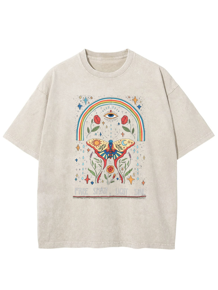 Vintage Rainbow Flower And Butterfly Washed T-Shirt