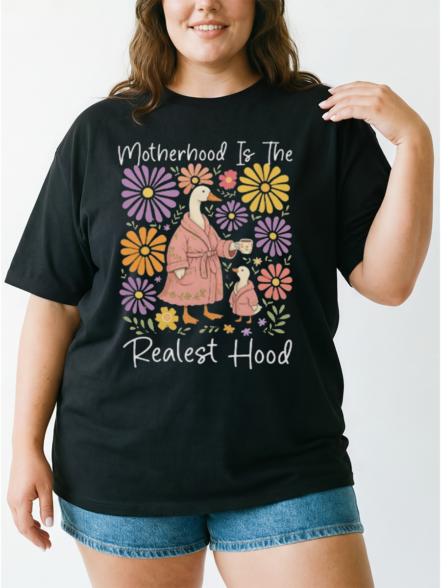 Vintage Floral Motherhood Is The Realest Hood Funny Ducks Oversize Graphic Tee
