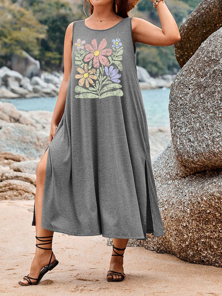 Vintage Gorgeous Abstract Flowers Tank Dress