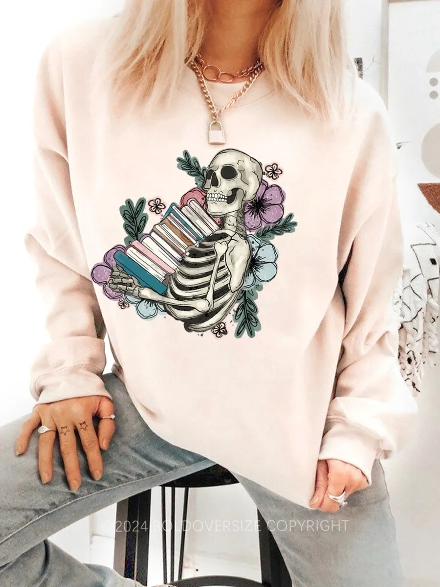 Vintage I Love Books Skeleton Sweatshirt