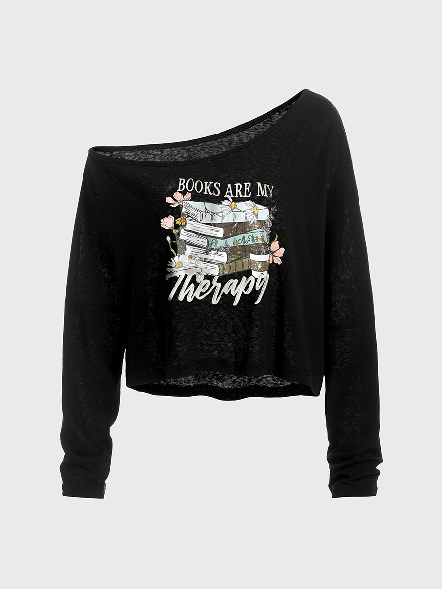 Books Are My Therapy Off The Shoulder Sweatshirt