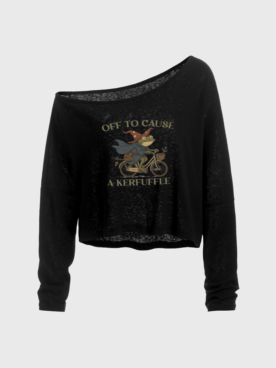 Off To Cause A Kerfuffle Frog Off The Shoulder Sweatshirt