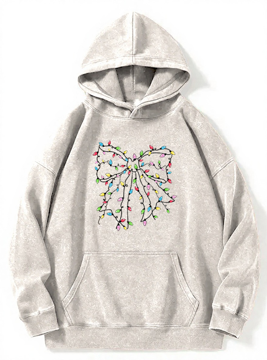 Vintage Christmas Lights Coquette Bow Washed Hoodie