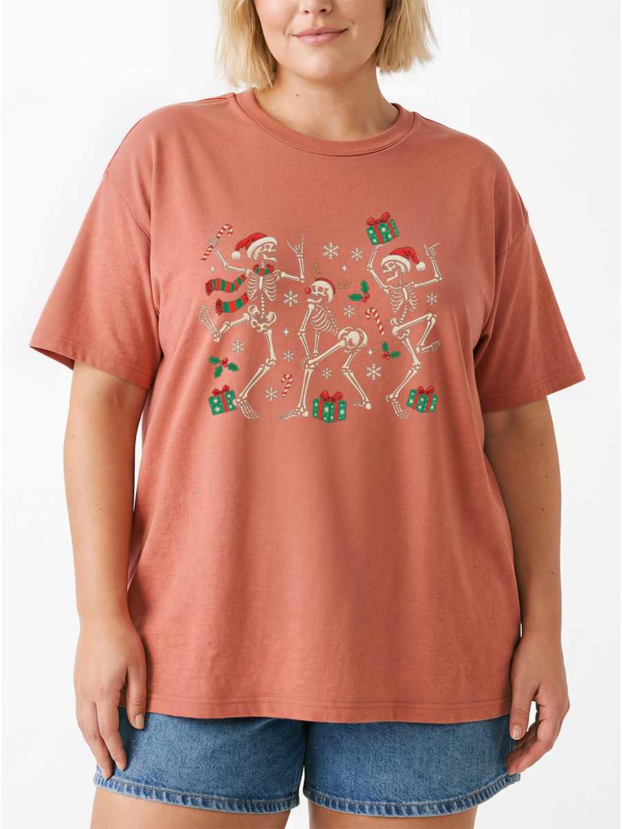 Vintage Dancing Skeletons Christmas Oversize Graphic Tee