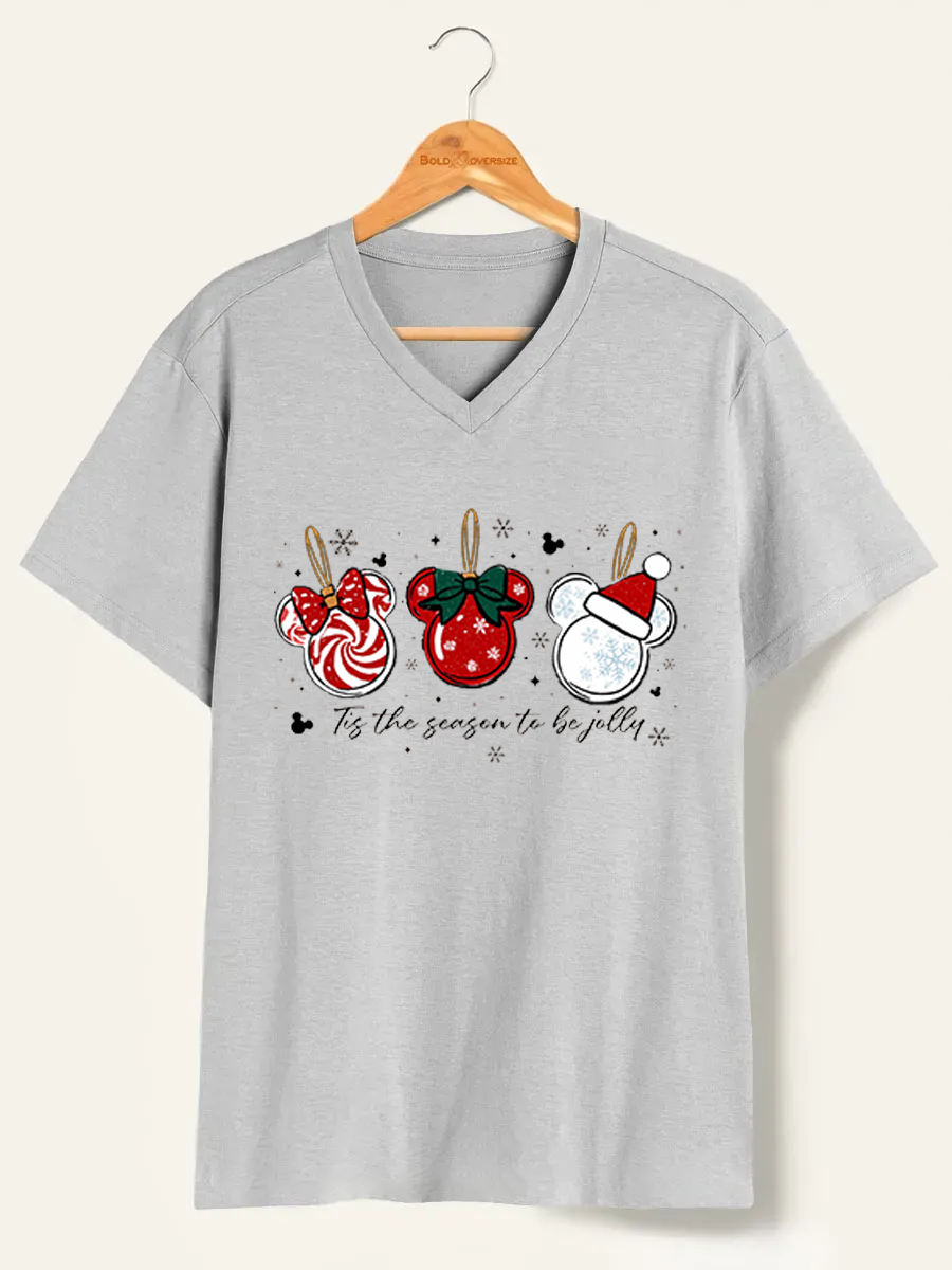 Vintage Tis The Season To Be Jolly V-Neck Tee