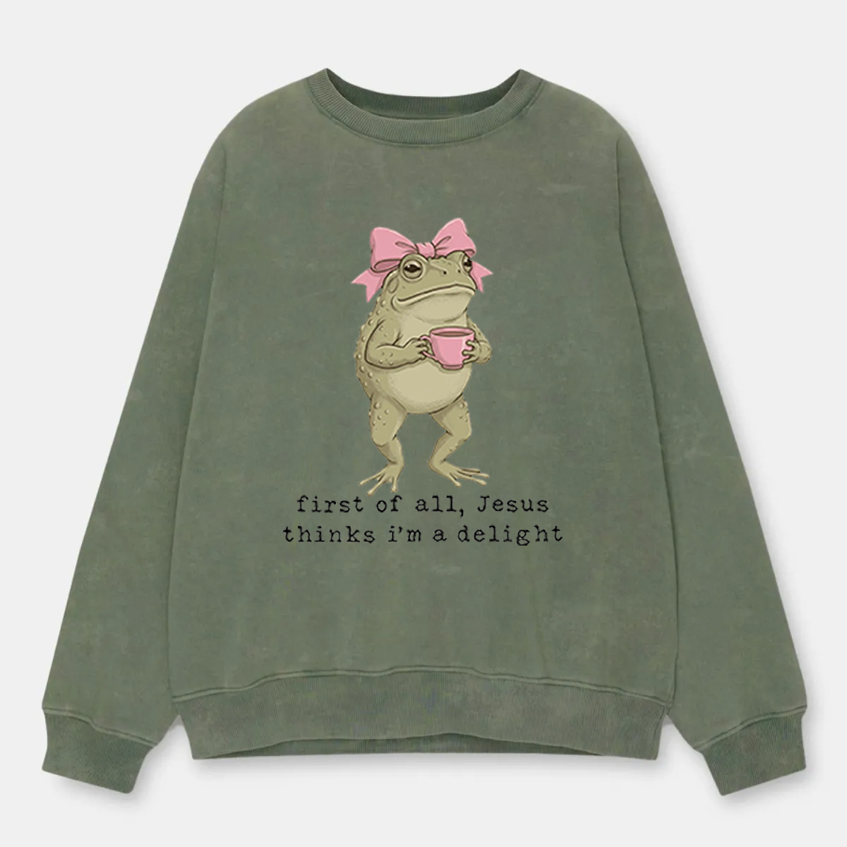 Vintage Jesus Thinks I'M A Delight Christian Frog Wasted Washed Sweatshirt