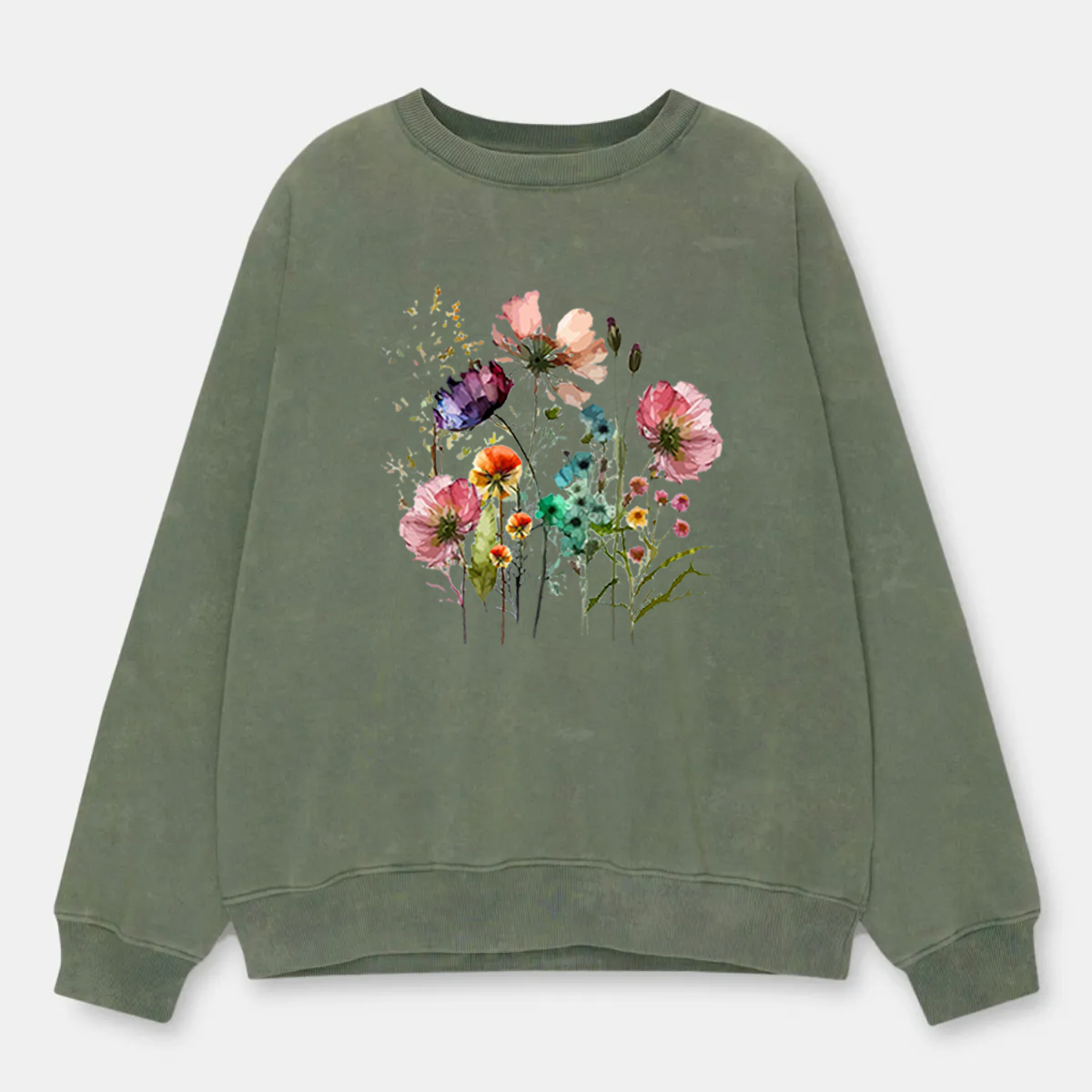 Vintage Boho Cottagecore Floral Wasted Washed Sweatshirt