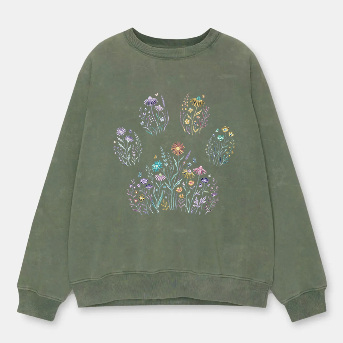 Vintage Floral Paw Print Washed Sweatshirt