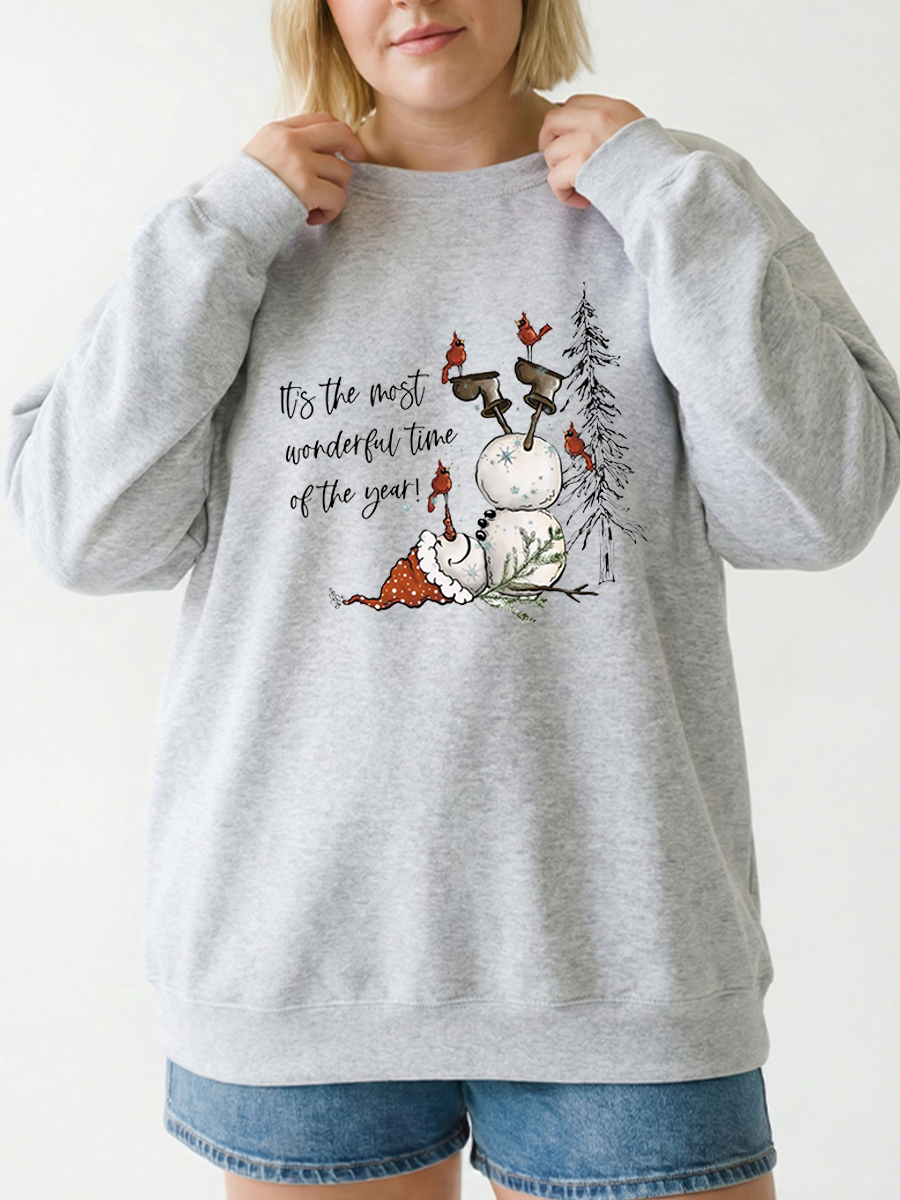 Vintage It'S The Most Wonderful Time Of The Year Cute Snowman Graphic Sweatshirt