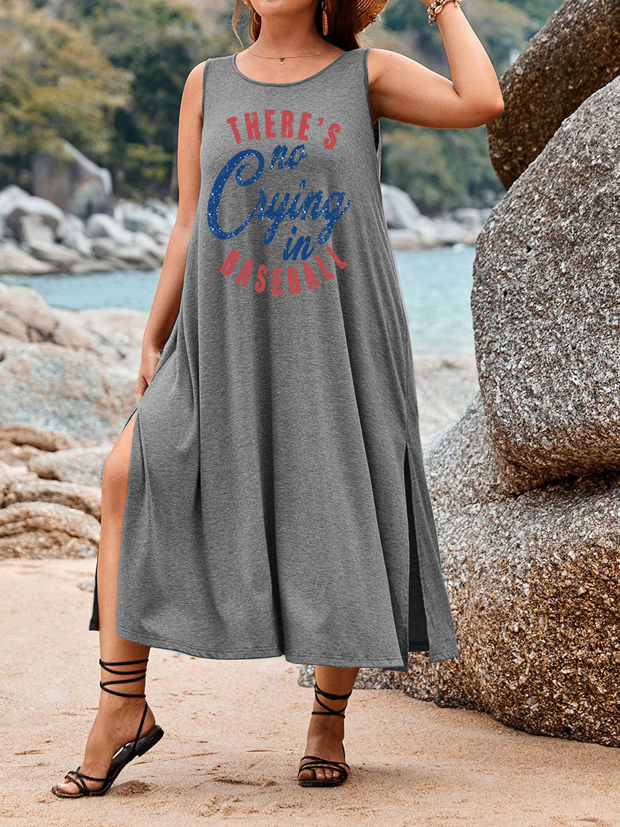 Vintage No Crying Split Thigh Tank Dress