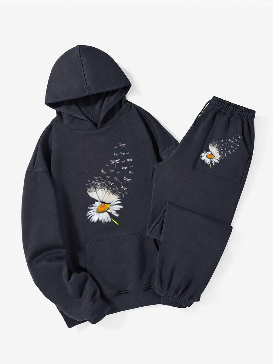 Vintage Daisy Butterfly And Dragonfly Hoodie Suit