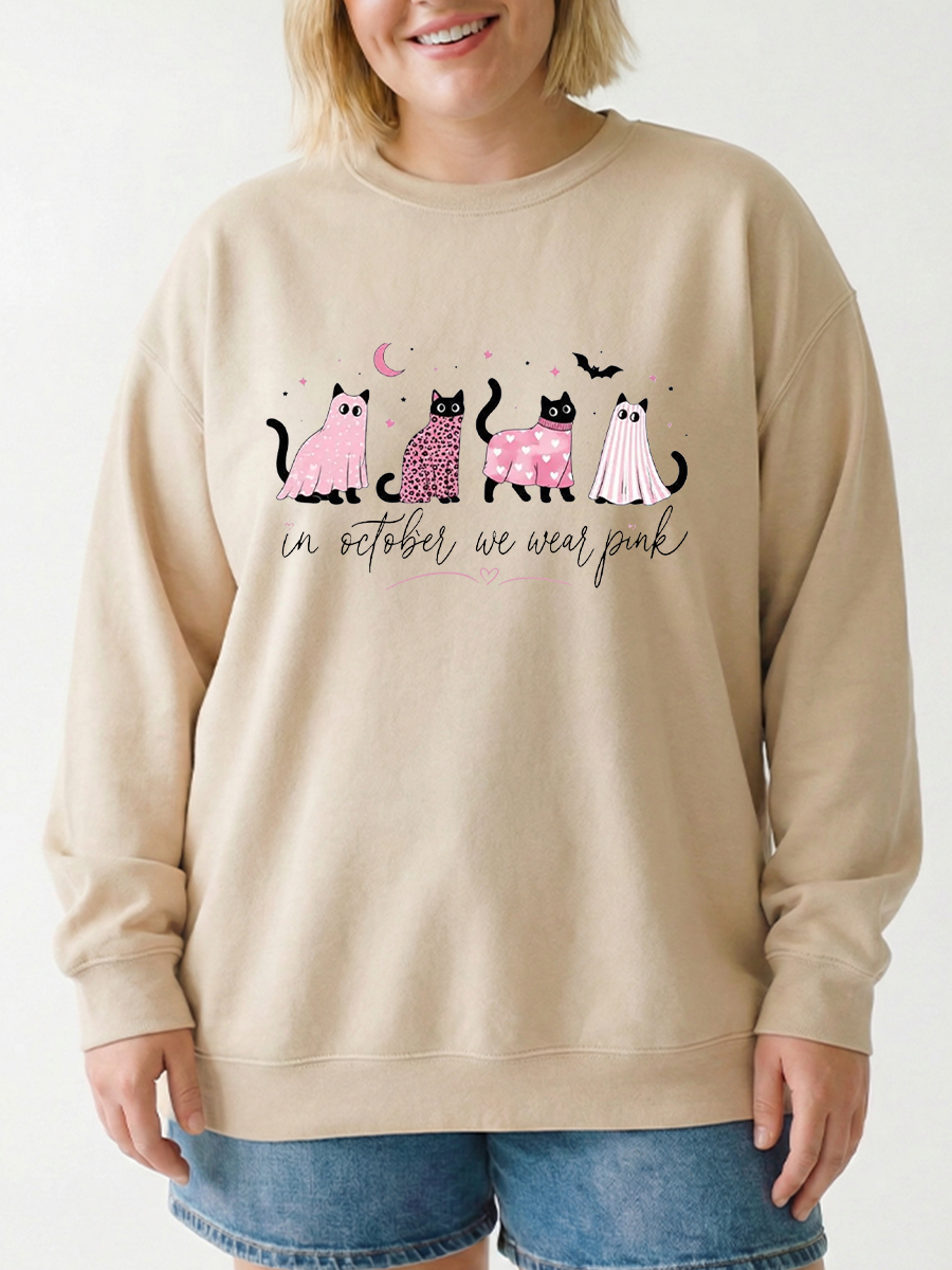 In October We Wear Pink Cats Graphic Sweatshirt